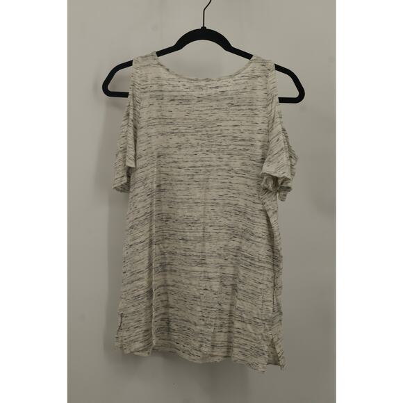 Ann Taylor Loft Womens Cold Shoulder T-Shirt Round Neck Short Sleeve Size M Gray - Picture 2 of 5